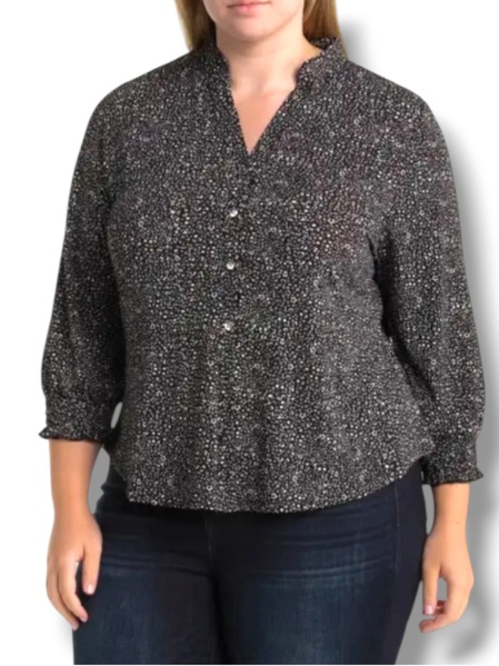 Belldini Women’s Ditsy Leopard Stars Print Top Plus Size NWT